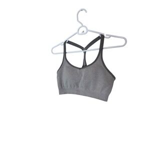 Athleta‎ Sports Bra Womens Small Gray Ribbed Seamless Racerback Padded Stretch